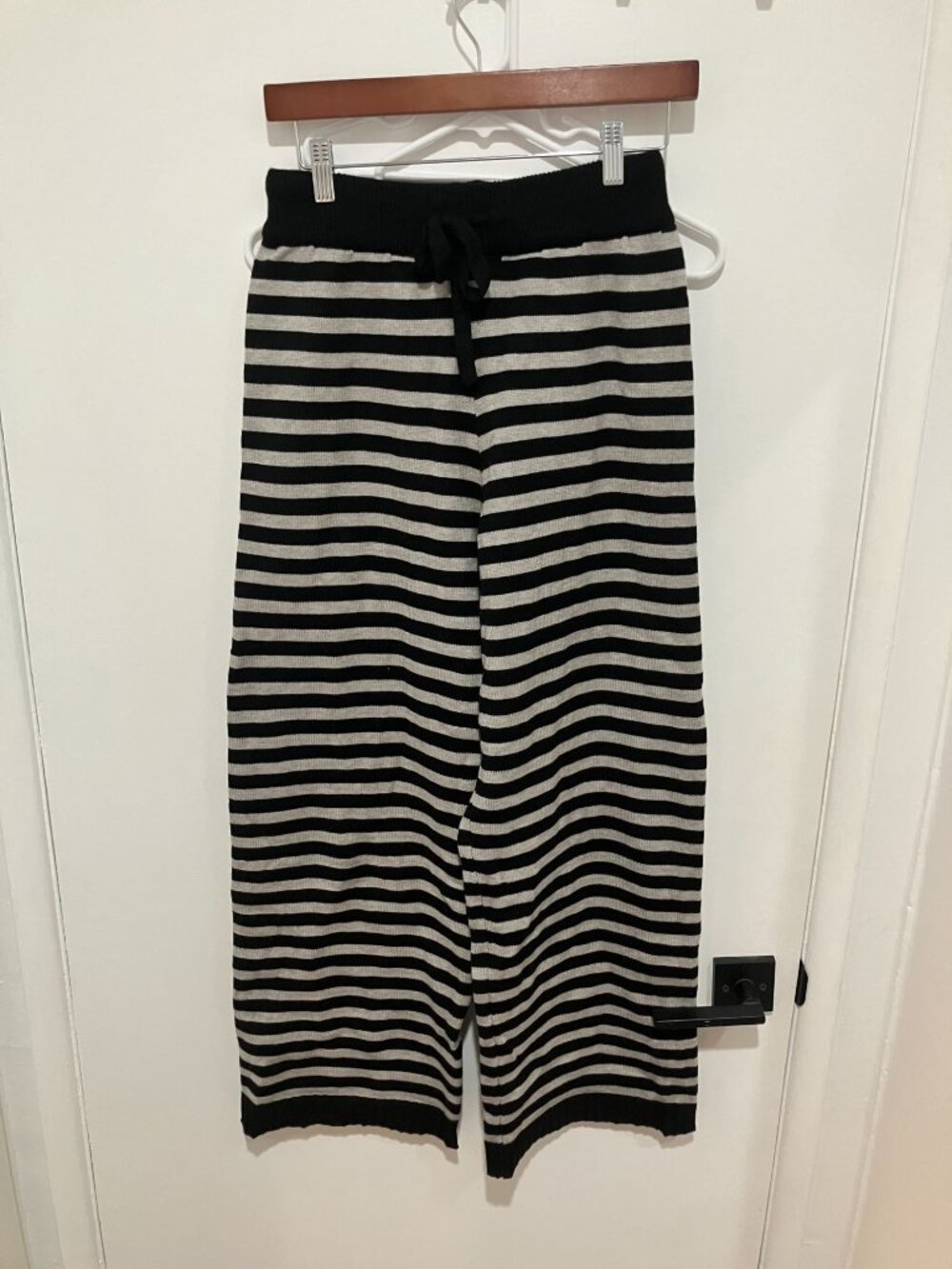 Boho Neutral Striped Wide Leg Knitted Pants One Size Stretchy Lounge Slouchy